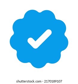 Icono de cuenta de redes sociales verificadas en azul. Signo de perfil aprobado. Marcar en la estrella de las esquinas redondeadas. Logo de la página principal. Marcar. persona de seguridad en la web. Ilustración vectorial.