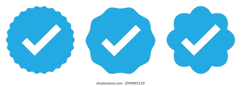 Blue verified social media account icon. Approved profile sign. Tick in rounded corners star. Top page logo. Check mark. safety person in web. Vector illustration. eps 888