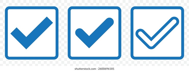 Blue verified social media account icon. Approved profile sign. Tick in rounded corners star. Top page logo. Check mark. safety person in web. Vector illustration. EPS 10.