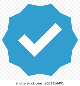 Blue verified social media account icon. Approved profile sign. Tick in rounded corners star. Top page logo. Check mark. safety person in web. Vector illustration. EPS 10.