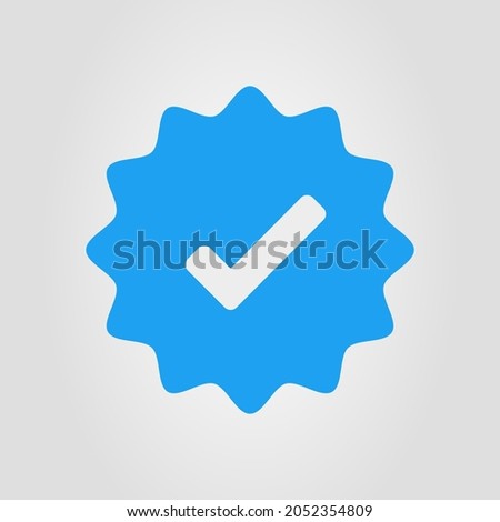 Blue verified social media account icon. Approved profile sign. Tick in rounded corners star. Top page logo. Check mark. safety person in web. Vector illustration. Foto d'archivio © 