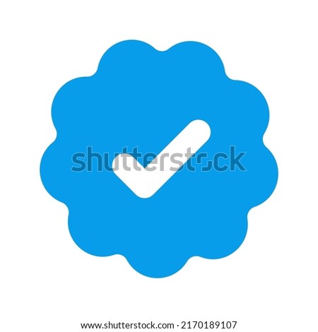 Blue verified social media account icon. Approved profile sign. Tick in rounded corners star. Top page logo. Check mark. safety person in web. Vector illustration.