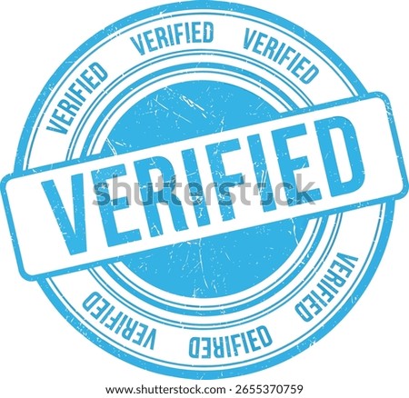 A blue verified stamp with grunge texture, isolated on a white background. Use this vector for approval, validation, and certification.