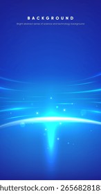 Ein blauer vertikaler Hintergrund mit fließendem Licht und Technologiebewusstsein