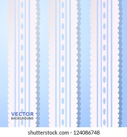 Blue vertical background with vintage white and blue lace. Vector illustration for your lovely design. Picture in the form of a gift. Easy to change color. Romantic background with simple element.