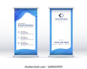 blue vertical banner or roll up banner template, with an elegant style for business and corporate