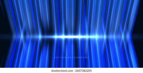 Blue vertical beams on dark blue background. Speed motion moving movement concept. Vector illustration