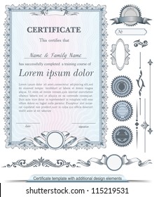 Blue vertical certificate template with additional design elements