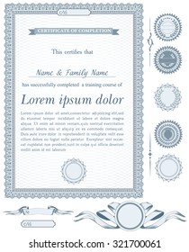 blue vertical certificate template with additional design elements