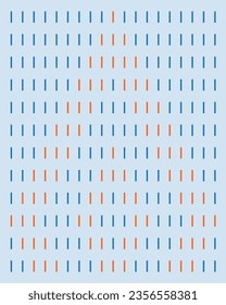 Blue vertical dotted line and orange dotted line on light blue background for embroidery, textile, fabric, carpet, cover, paper, sign, background and more.