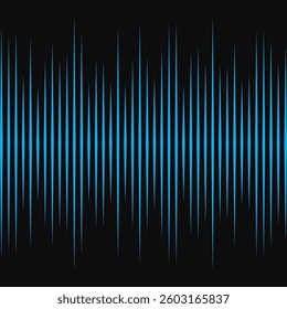 Blue vertical sound wave lines background. A row of waveform spikes. Isolated on a black background.