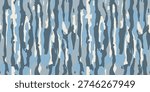 Blue Vertical Tree Bark Hunting Camouflage Seamless Vector. Blue Tiger stripe camo
