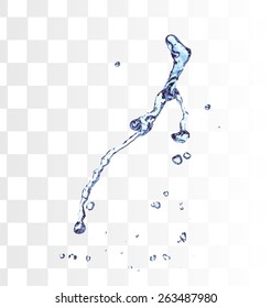 Blue vertical water splash isolated on white background, vector 