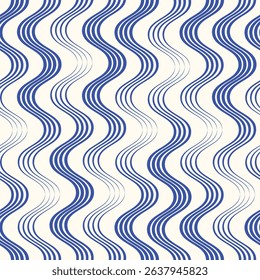 Blue Vertical Waves  Decorative seamless pattern. Repeating background. Tileable wallpaper print.