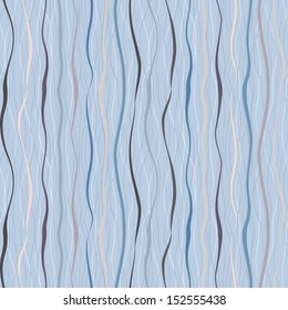 Blue vertical wavy stripes and lines. Retro seamless pattern