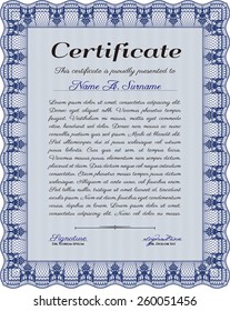 Certificado verbal azul o plantilla de diploma. Diseño de borde complejo.