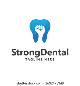 Blue and Very Strong Muscle Healthy Tooth Logo. iSolated on White Background