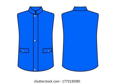 Blauer Brust mit Placket Zip versteckt Vector.Front und Rückseite.