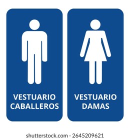 Blue vestuario de caballeros y damas signs on a white background (trad. men and women dressing room)