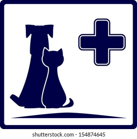 blue veterinarian banner with dog and cat silhouette 