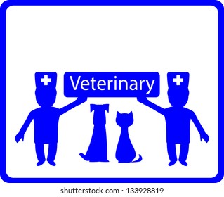 blue veterinary background with two doctor and pets