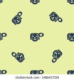 Blue Veterinary clinic symbol icon isolated seamless pattern on white background. Cross with dog veterinary care. Pet First Aid sign.  Vector Illustration