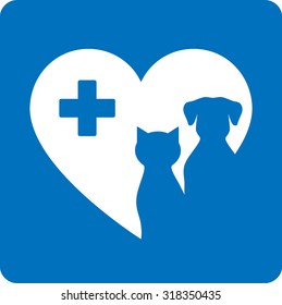 blue veterinary icon with pet, heart and cross