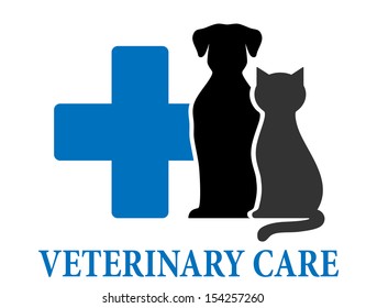 blue veterinary symbol with cross and pets