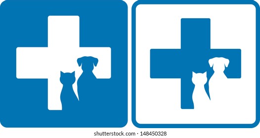 blue veterinary symbol with dog and cat silhouettes