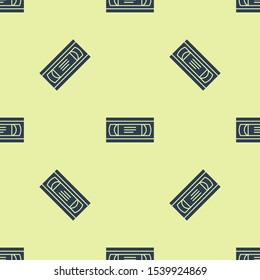 Blue VHS video cassette tape icon isolated seamless pattern on yellow background.  Vector Illustration