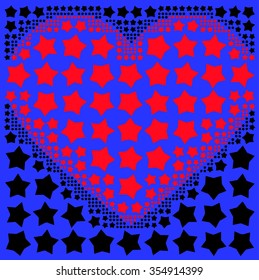 blue vibrant background with stars pattern and red love heart illustration together vector print pattern. for fashion and graphic design. valentines day and special day gift print offer, t shirt print