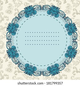 Blue Victorian frame on beige background