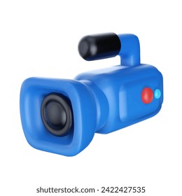 Blue video camera in bright cartoon 3d style. Cute modern minimal vector illustration.