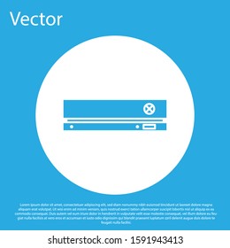Blue Video game console icon isolated on blue background. White circle button. Vector Illustration