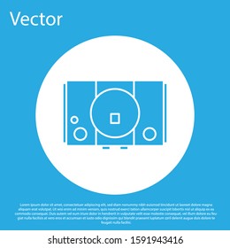 Blue Video game console icon isolated on blue background. White circle button. Vector Illustration