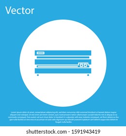 Blue Video game console icon isolated on blue background. White circle button. Vector Illustration