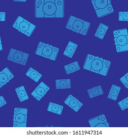 Blue Video game console icon isolated seamless pattern on blue background.  Vector Illustration