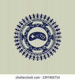 Blue video game icon inside rubber texture