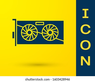 Blue Video graphic card icon isolated on yellow background.  Vector Illustration