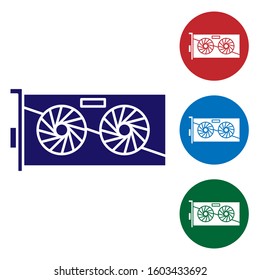 Blue Video graphic card icon isolated on white background. Set color icons in circle buttons. Vector Illustration