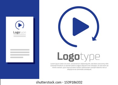 Blue Video Play Button Like Simple Replay Icon Isolated On White Background. Logo Design Template Element. Vector Illustration