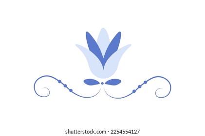Blue vignette with tulip flower. Elegant floral vignetting decorative element. Isolated vector illustration for invitation decoration