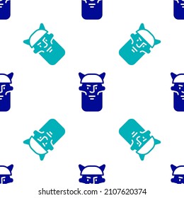 Blue Viking head icon isolated seamless pattern on white background.  Vector
