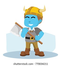 Blue viking holding axe