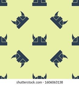 Blue Viking in horned helmet icon isolated seamless pattern on yellow background.  Vector Illustration