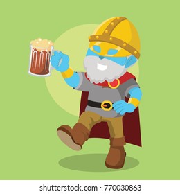Blue viking leader drinking beer