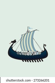 Blue viking ship isolated vector illustration