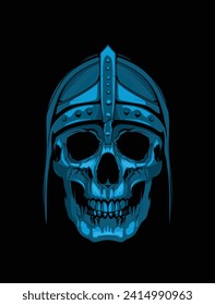 Blue Viking skull on a black background. Vector clipart isolated from background.