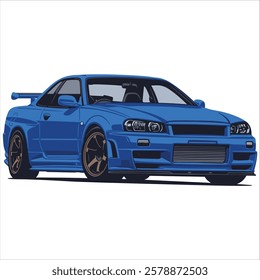 Blue vintage 90s 20s super drifting  drag race car racingJapanese car design graphic illustration vector