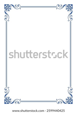 Blue vintage a4 frame, abstract border